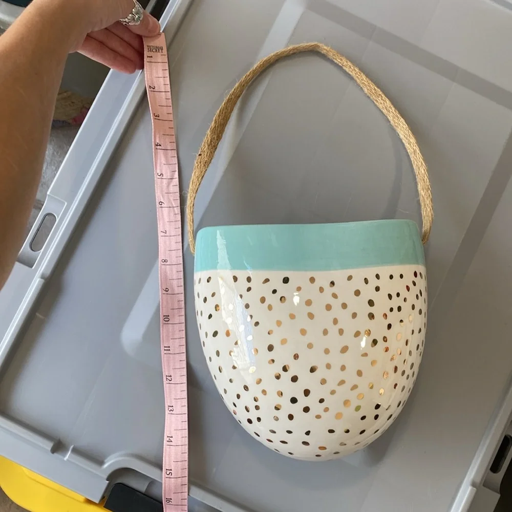 🌼 Ceramic Hanging Planter with gold Accent